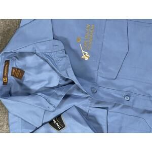Men's Blue Short Sleeve Work Shirt with Carl McCain Foundation Embroidery Small